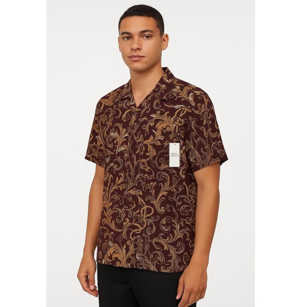 Haiku Collective Shirt Mens Small Maroon Short Sleeve‎ Paisley Print Button Up